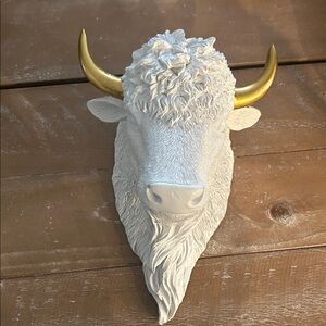 Elegant White or cream or black Bison Wall Art with Gold Horns
